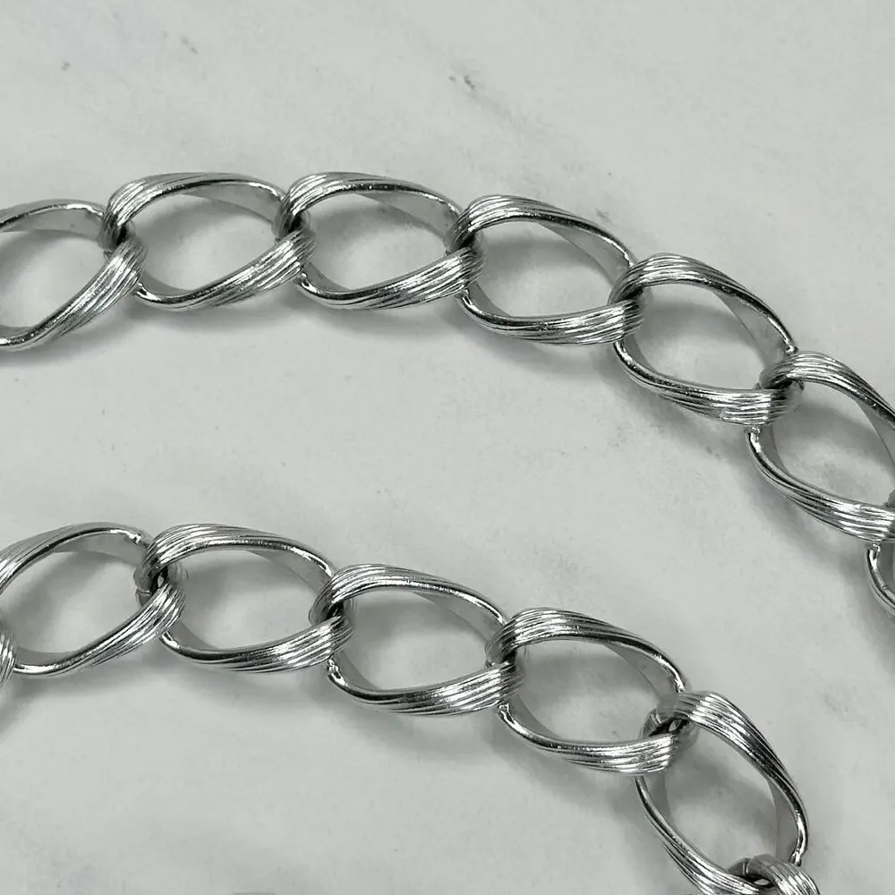 Chunky Textured Silver Tone Metal Chain Link Belt Size XS Small S